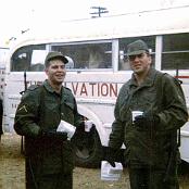 William Phillips left and Nicholas Onofre eating doughnuts and 
                              Drinking coffee given by the Salvation Army at the train station
                              Junction City, Kansas. We were waiting to board the train taking
                              Us to the Oakland Army terminal for departure to Viet Nam aboard
                              The troop ship Maurice Rose.
