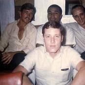 Back left to right: Ronnie Endres, Lt. Smith, 1st LT. Jordan H. May 
                               And Bob Bennett (front) In Saigon, Aug. 1967.
